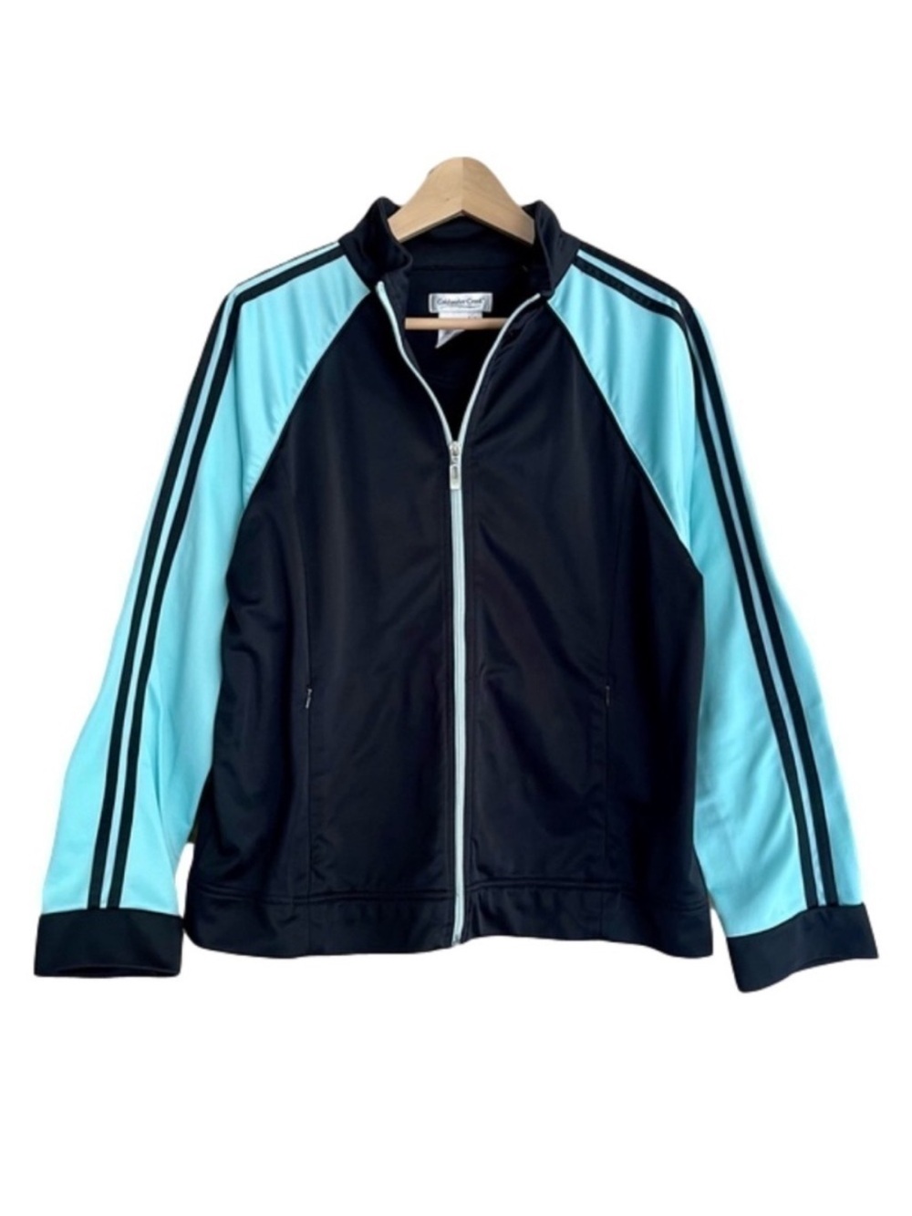 𝅺Coldwater Creek colorblock zip front performance wear track jacket large